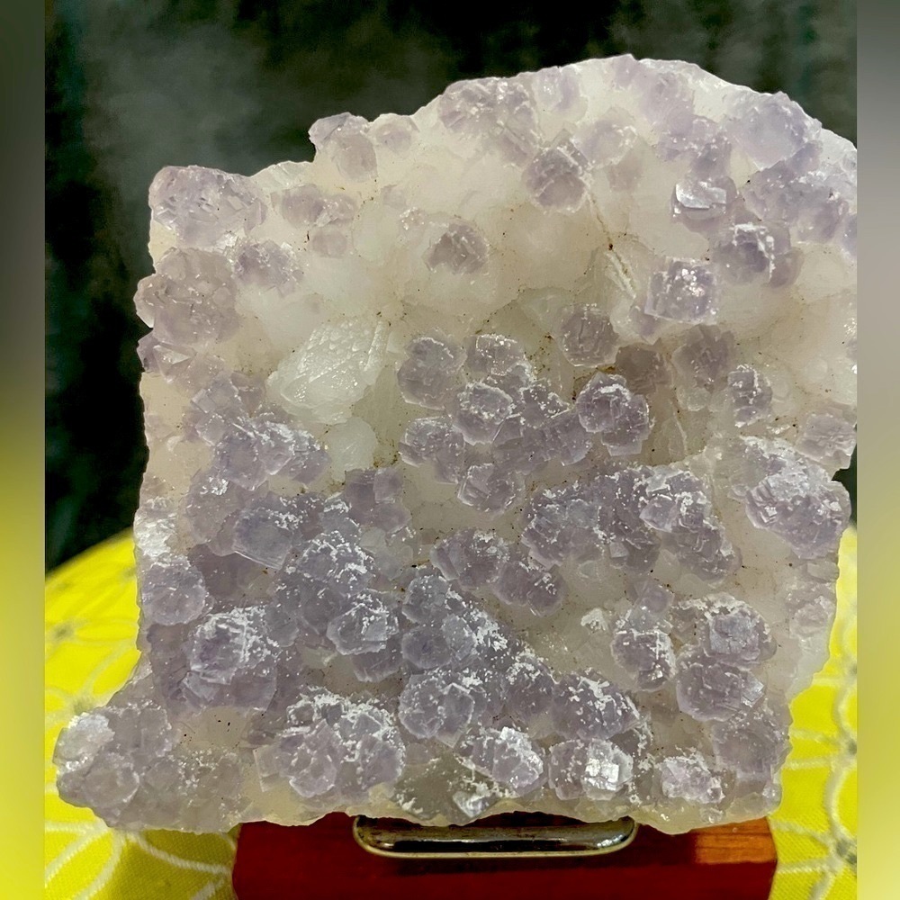 Raw crystal- SUGAR CALCITE WITH PURPLE FLUORITE- strong purple UV REACTION 3”x3”